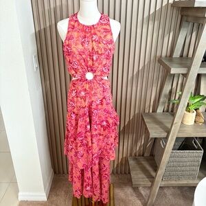 SHEIN Pink Floral Cutout Maxi Dress